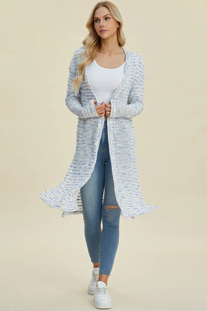 Trendsi full size cardigan sweater in light blue with open front and long sleeves