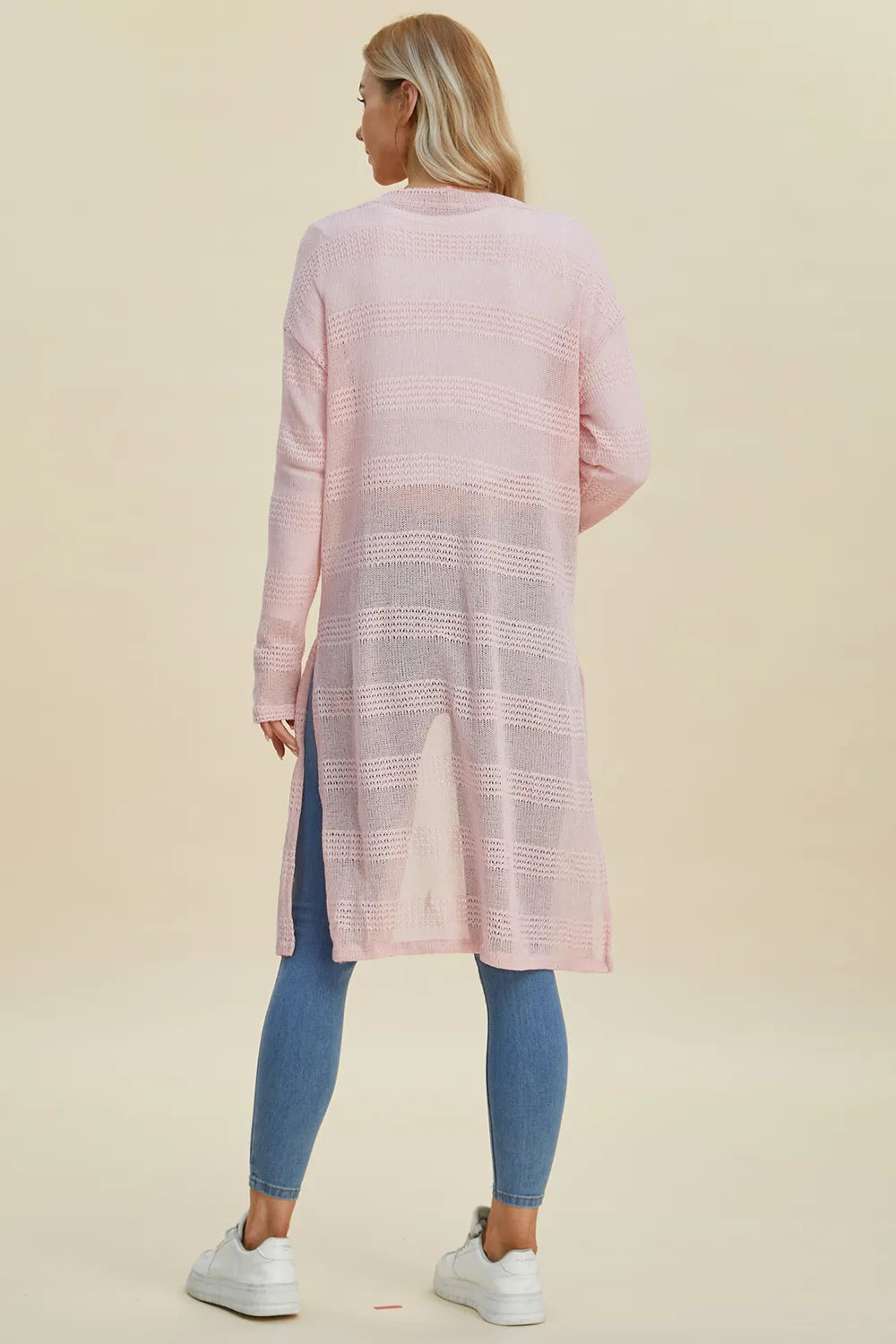 Trendsi full size cardigan sweater in soft pink with an open-knit design for comfortable layering