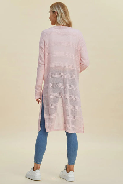 Trendsi full size cardigan sweater in soft pink with an open-knit design for comfortable layering