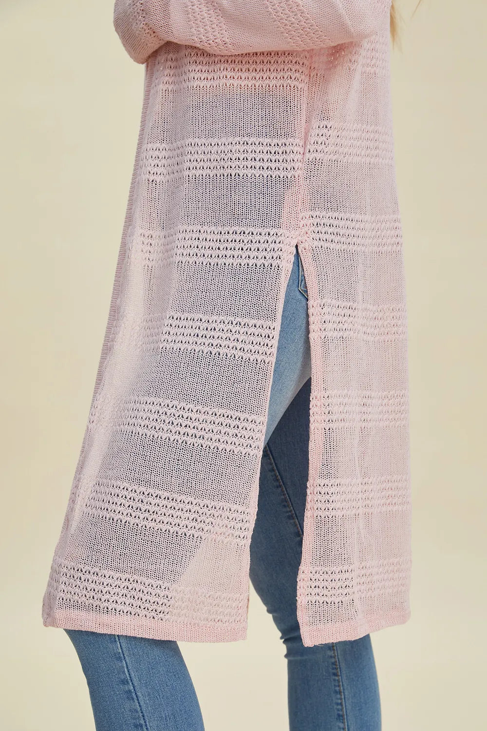 Trendsi full size cardigan sweater in soft pink with a stylish open-back design