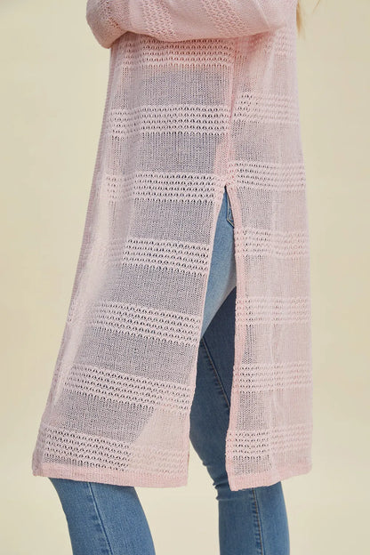 Trendsi full size cardigan sweater in soft pink with a stylish open-back design