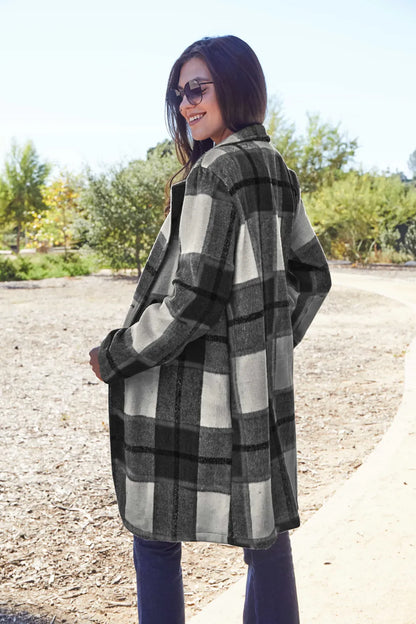 Trendsi full size lapel collar coat with a stylish plaid pattern for a trendy look