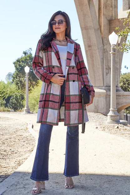 Trendsi full size lapel collar coat in a stylish plaid design, perfect for fall outfits