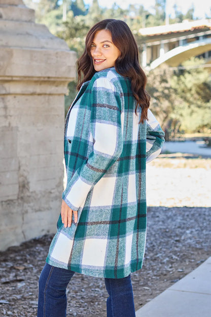 Trendsi full size lapel collar coat in plaid design, perfect for stylish winter layering