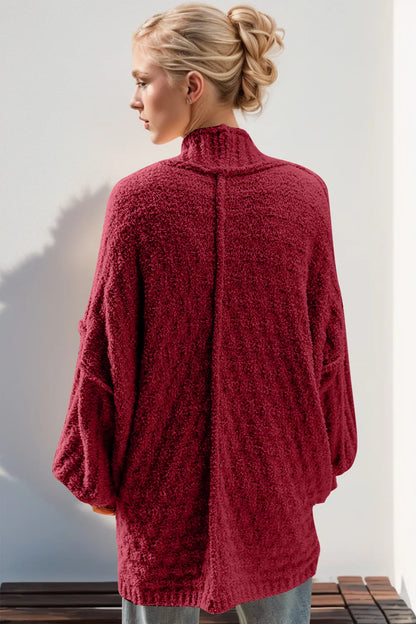 Trendsi full size long sleeve cardigan in burgundy with a relaxed fit and textured knit design