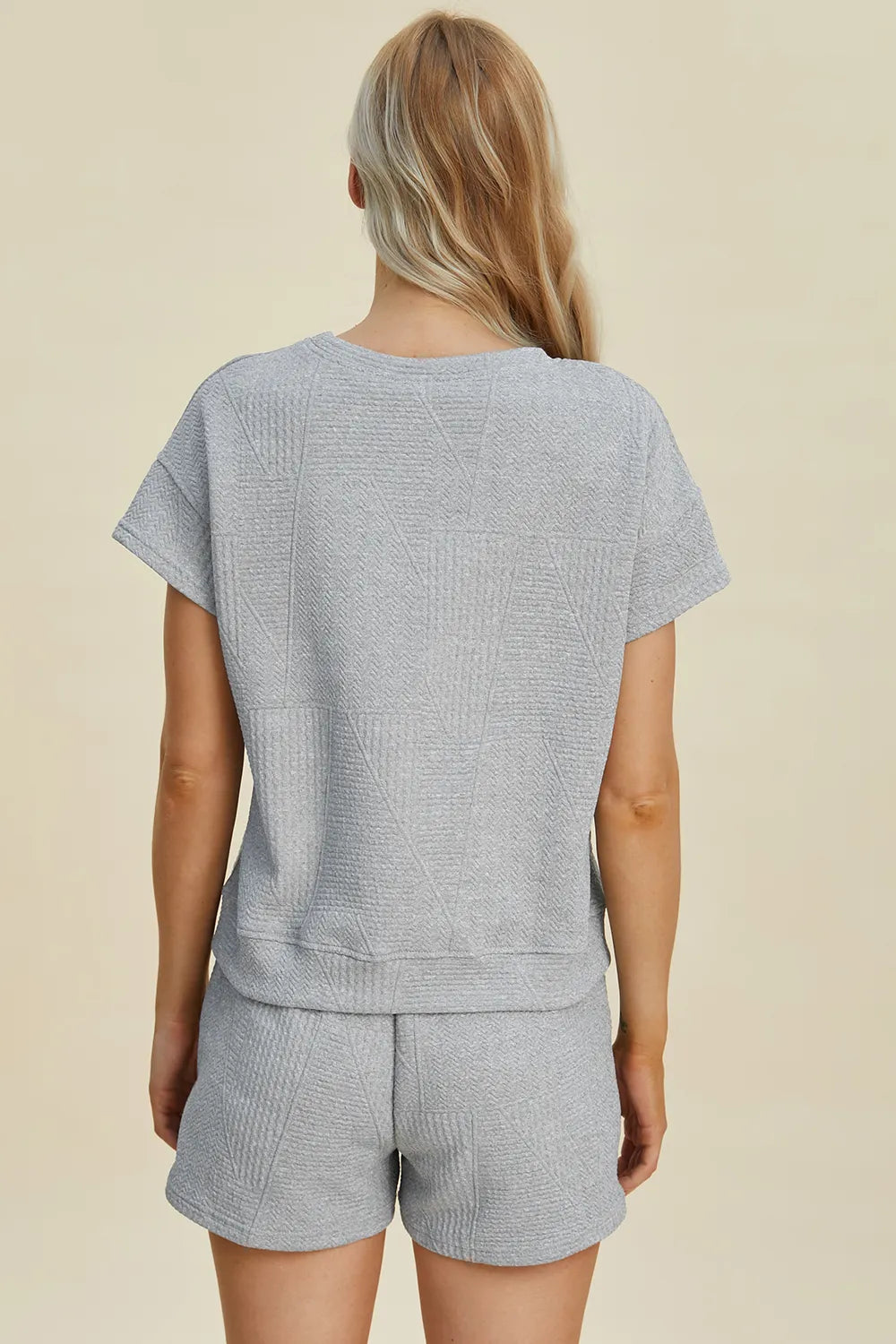 Trendsi full size textured short set in light gray with a stylish, relaxed fit for casual comfort