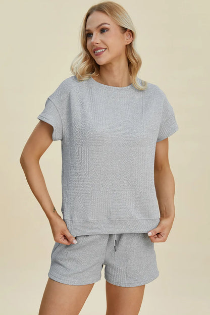 Trendsi full size textured short set in grey for comfortable and stylish casual wear