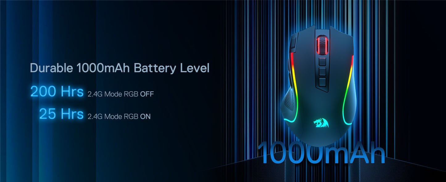 Shophouse Northwest 8000 DPI optical gaming mouse with RGB lighting and 1000mAh battery info graphic