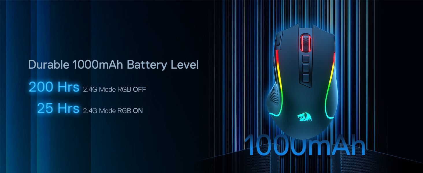 Shophouse Northwest 8000 DPI optical gaming mouse with RGB lighting and 1000mAh battery info graphic