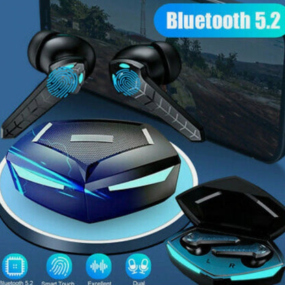 Bluetooth 5.2 wireless noise cancelling gaming earbuds in charging case with touch controls