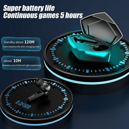 Wireless noise cancelling gaming earbuds with 120 hours standby and 5 hours of continuous playtime
