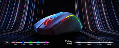 Shophouse Northwest 8000 DPI optical gaming mouse white RGB lighting DPI and polling rate display