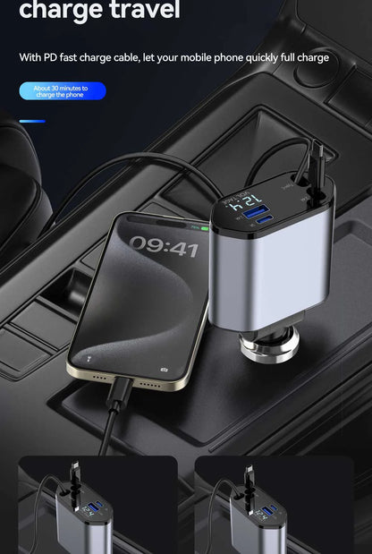 4 in 1 USB Type C car adapter fast charging smartphone connected in car console