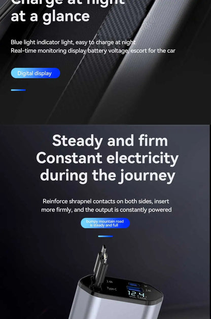 4 in 1 USB Type C car adapter with digital display and multiple charging ports for steady power