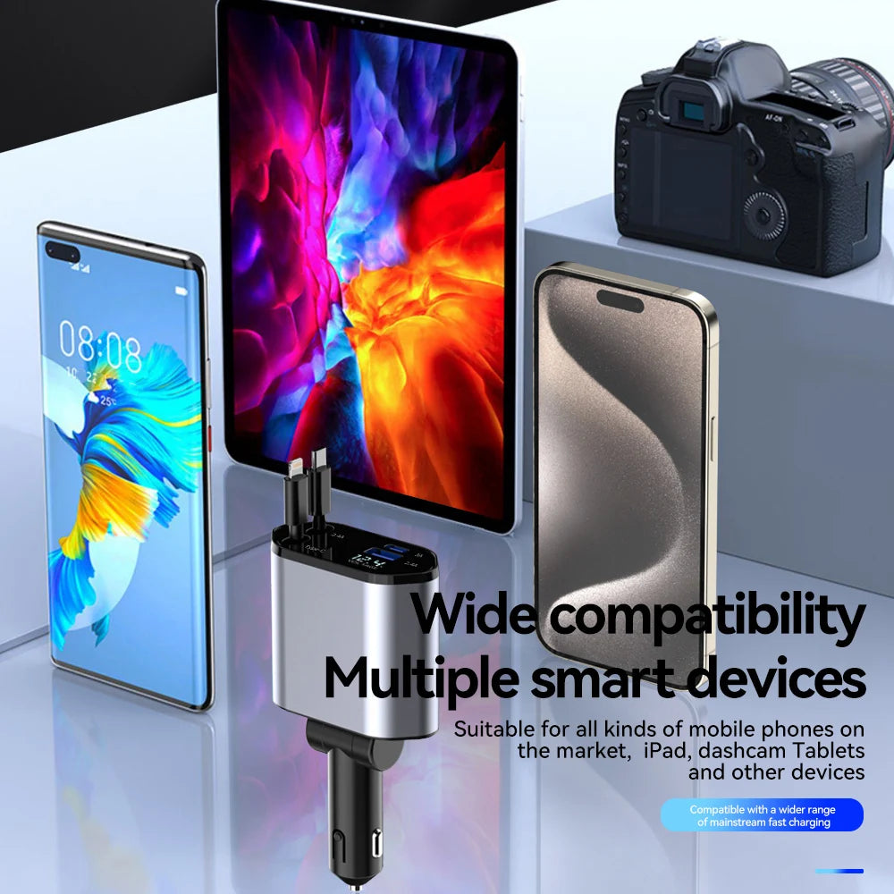 4 in 1 USB Type C car adapter car charger compatible with smartphones tablets and cameras