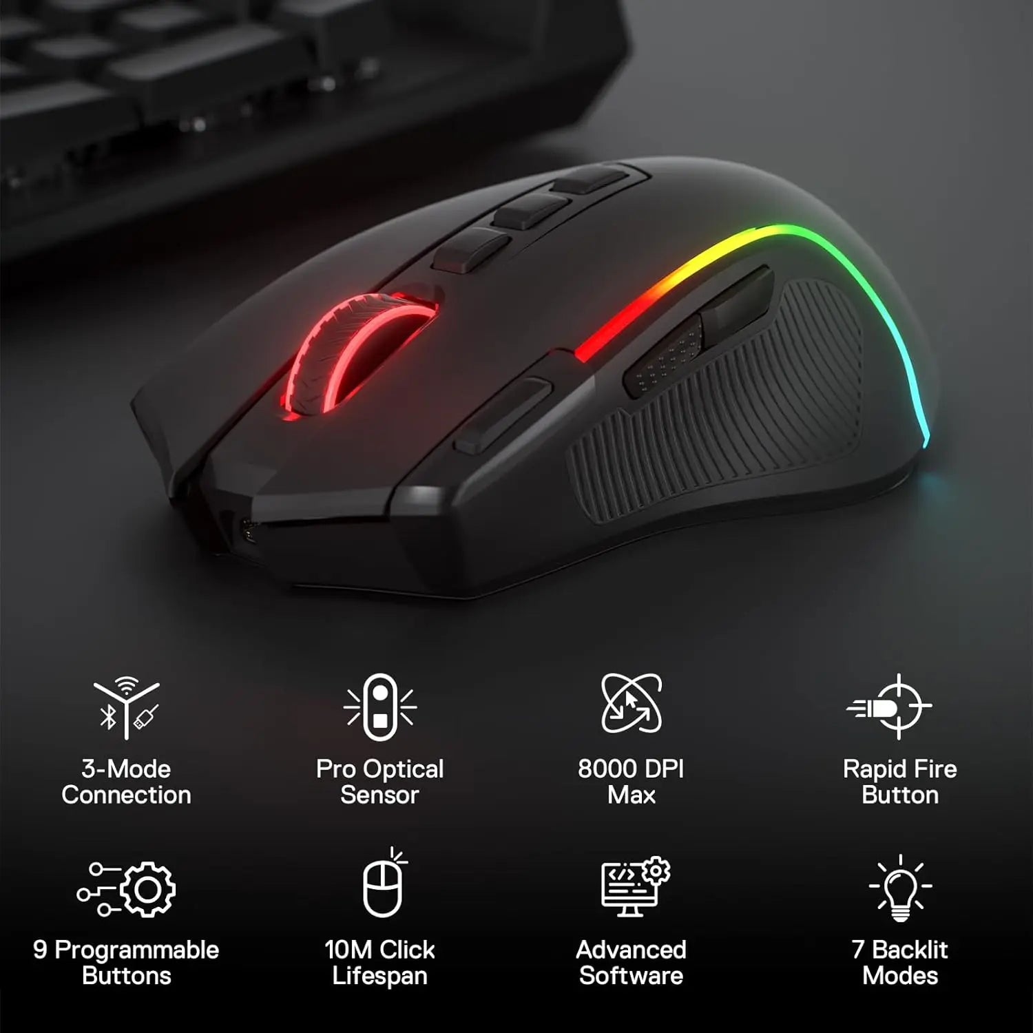 Shophouse Northwest black RGB 8000 DPI optical gaming mouse with side buttons and scroll wheel