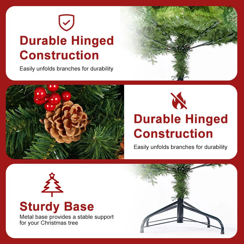 Shophouse Northwest 7ft artificial Christmas tree with durable hinged branches pine cone accents and sturdy metal base