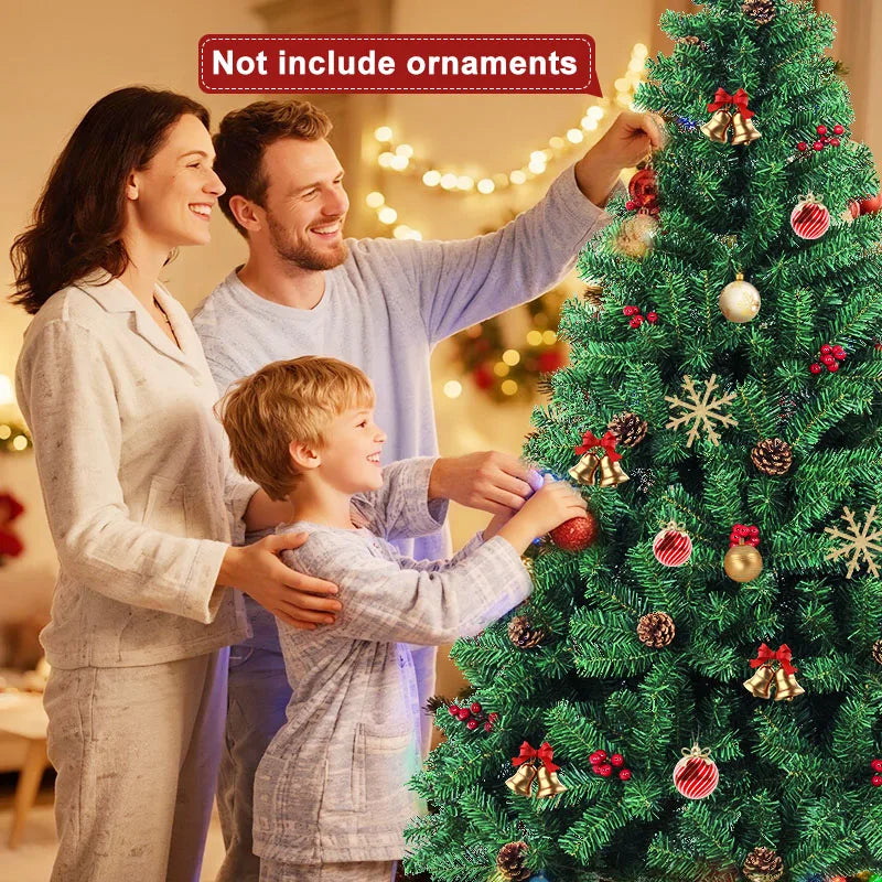 Shophouse Northwest 7ft artificial Christmas tree with lush green branches staged with family decorating in living room