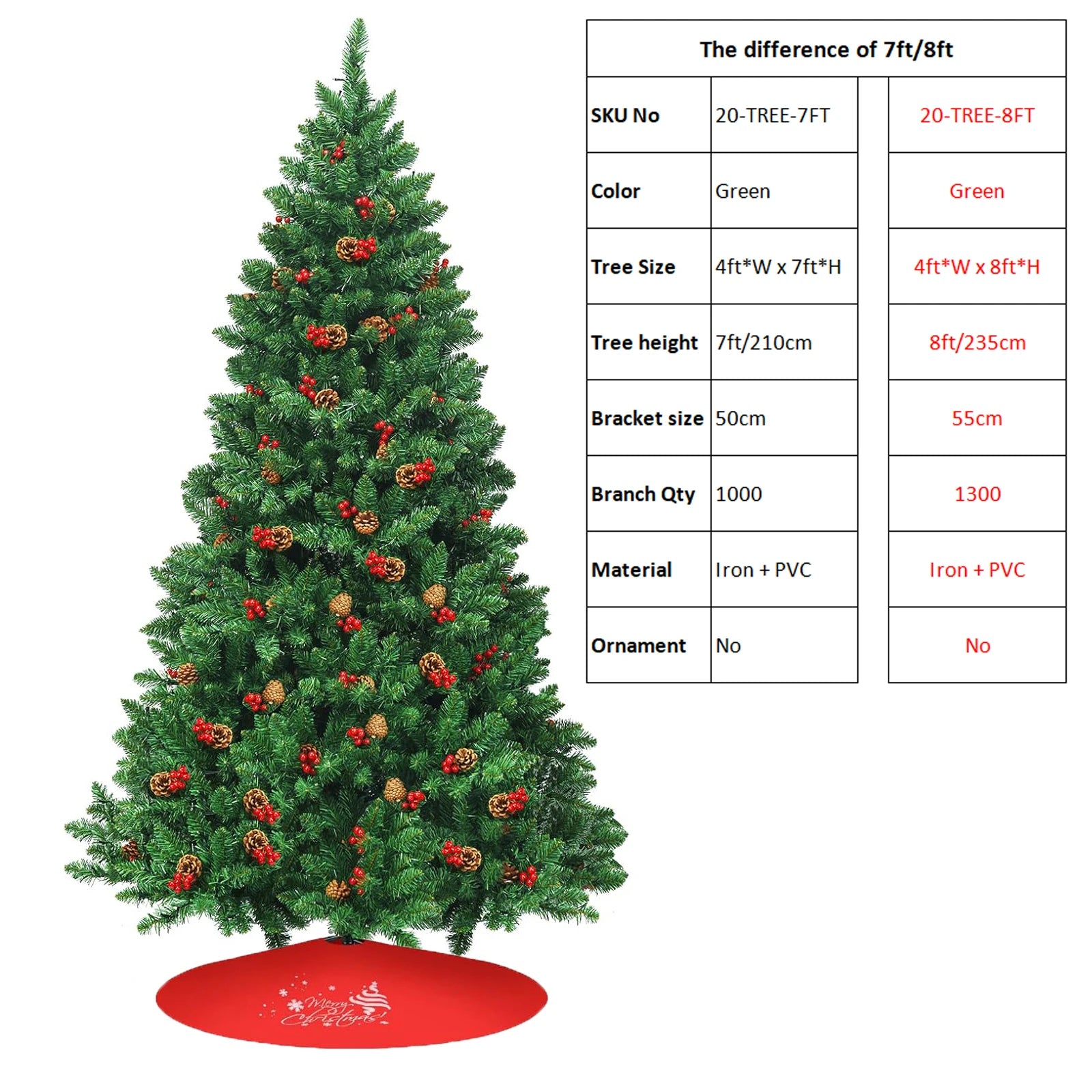 Shophouse Northwest 7ft artificial Christmas tree with full green PVC branches and red berry decorations