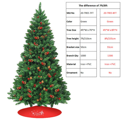Shophouse Northwest 7ft artificial Christmas tree with full green PVC branches and red berry decorations
