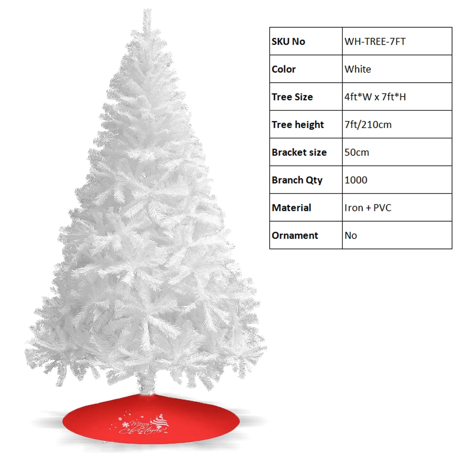 Shophouse Northwest 7ft white Artificial Christmas tree with full PVC branches and red tree skirt