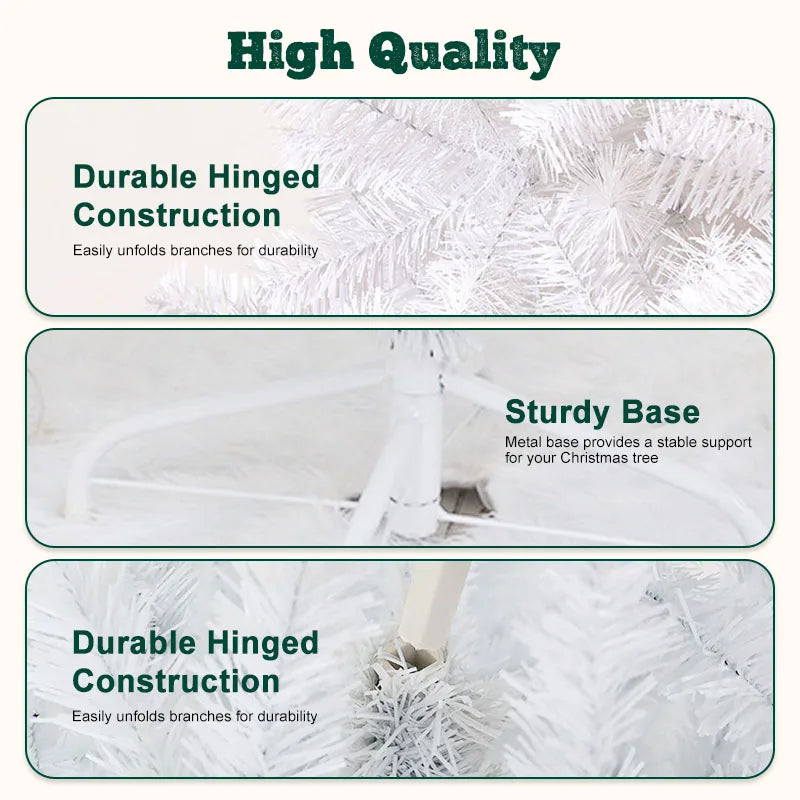 Shophouse Northwest 7ft white Artificial Christmas tree close up of hinged branches and sturdy metal base