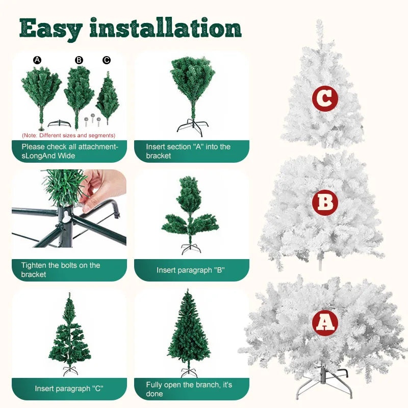 Shophouse Northwest 7ft white Artificial Christmas tree assembly guide showing sections A B C stand bolts and branch fluffing