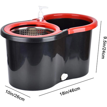 Shophouse Northwest spin mop bucket set black and red with stainless spin wringer soap pump and drain plug