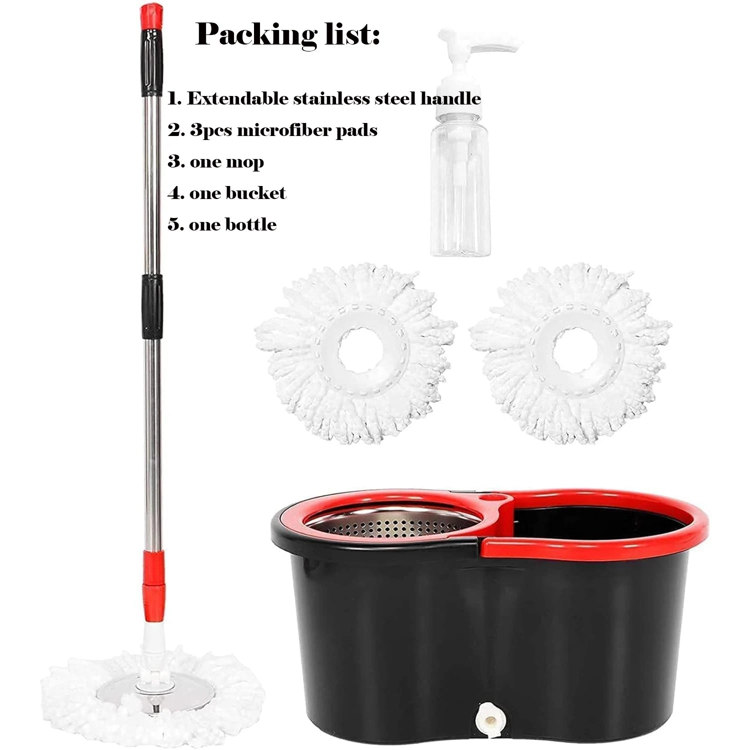 Shophouse Northwest spin mop bucket set with extendable stainless steel handle three microfiber pads and wringer bucket