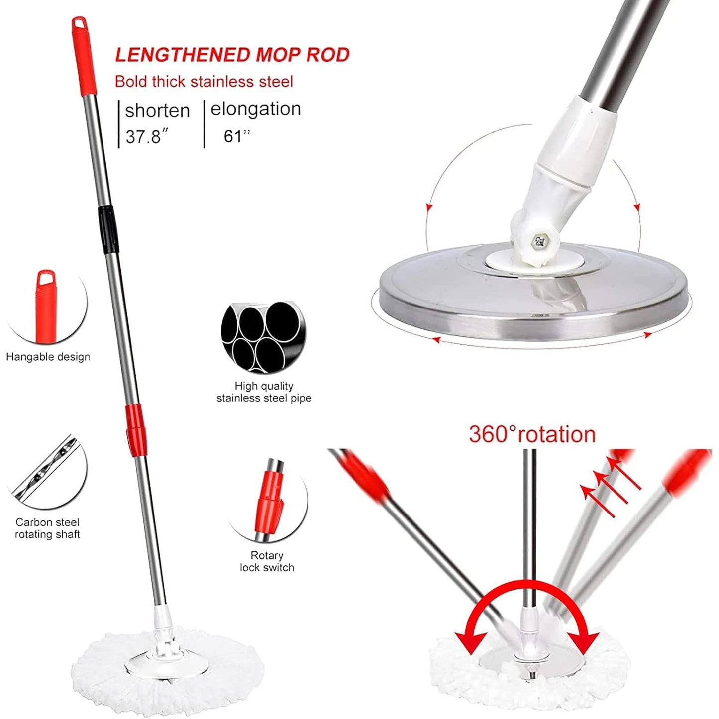 Shophouse Northwest stainless steel spin mop bucket set with extendable rod 360 rotation and microfiber head