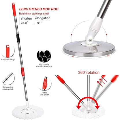 Shophouse Northwest stainless steel spin mop bucket set with extendable rod 360 rotation and microfiber head