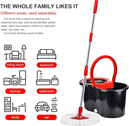 Shophouse NW spin mop bucket set with red handle stainless telescopic pole and white round microfiber mop for home cleaning