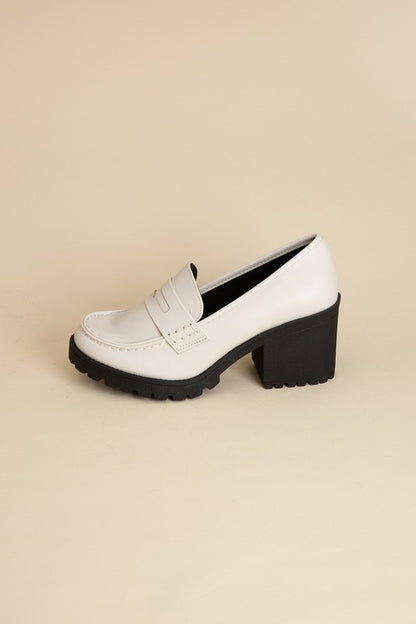 KINDER Loafer shoes Shophouse Northwest white chunky heel penny loafer with lug sole and platform