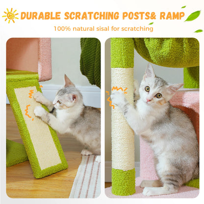 Large cat tree for indoor cats featuring durable scratching posts and ramp for playful kittens