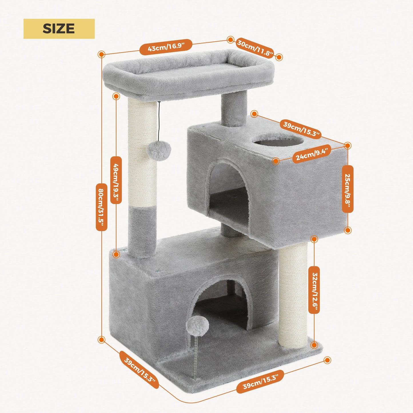 Large cat tree for indoor cats with multiple levels and sisal-covered scratching posts in gray color