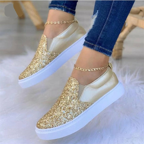 Gold Shophouse Northwest moccasins glitter flat female loafers with slip-on design for casual wear