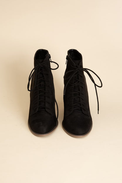Shophouse Northwest black suede Lace Up Ankle Boots Block Heel front view for casual and dress wear