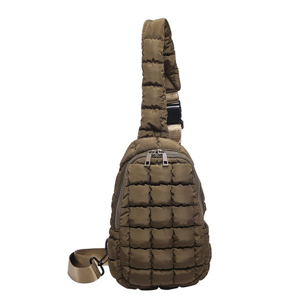 Shophouse Northwest Skyler puffer sling bag olive quilted crossbody with padded strap and zip pockets