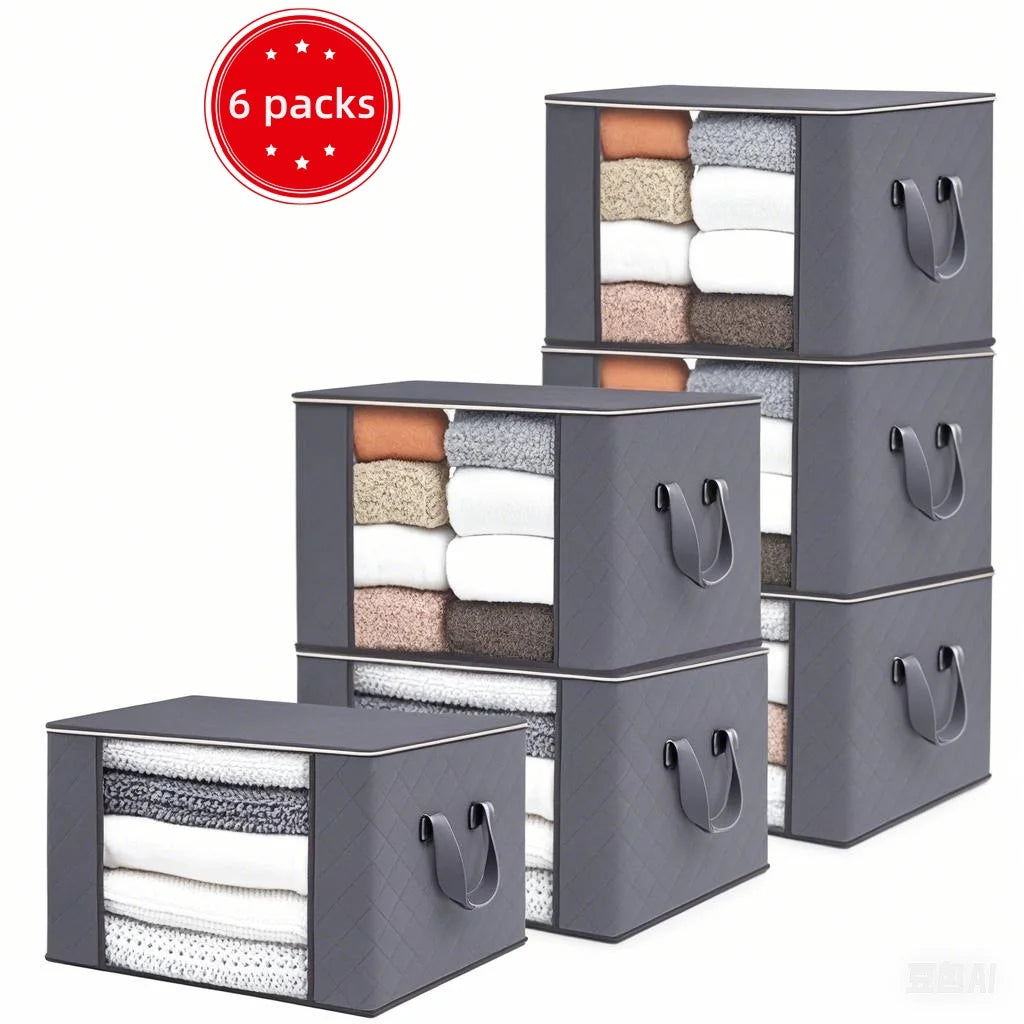 Set of 6 moisture-proof blanket storage containers for organized and protected blankets