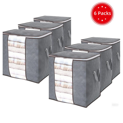 Set of 6 moisture-proof blanket storage containers with handles for easy organization