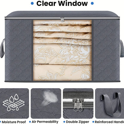 Gray moisture-proof blanket storage containers with clear window and reinforced handles