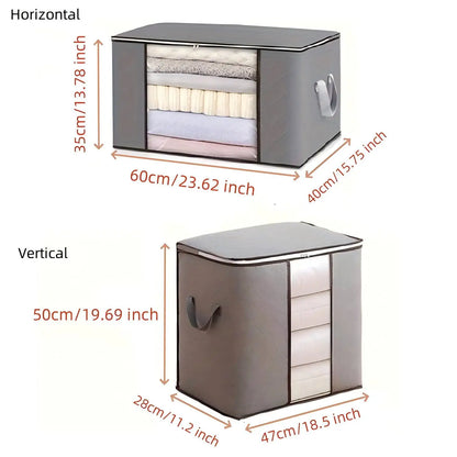Moisture-proof blanket storage containers in horizontal and vertical designs for effective organization