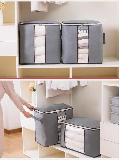 Set of moisture-proof blanket storage containers in gray for organized and protected storage
