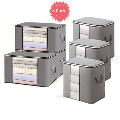 Moisture-proof blanket storage containers in gray, set of 6 packs for organized bedding storage