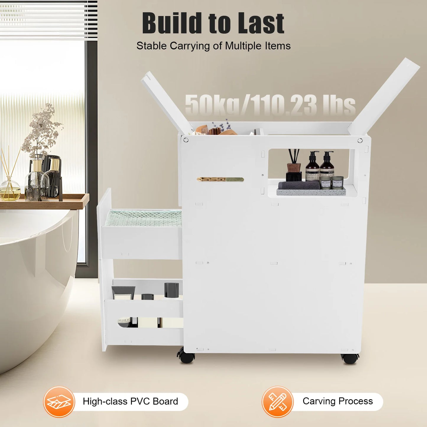 Modern narrow bathroom storage cabinet with multiple compartments for efficient organization