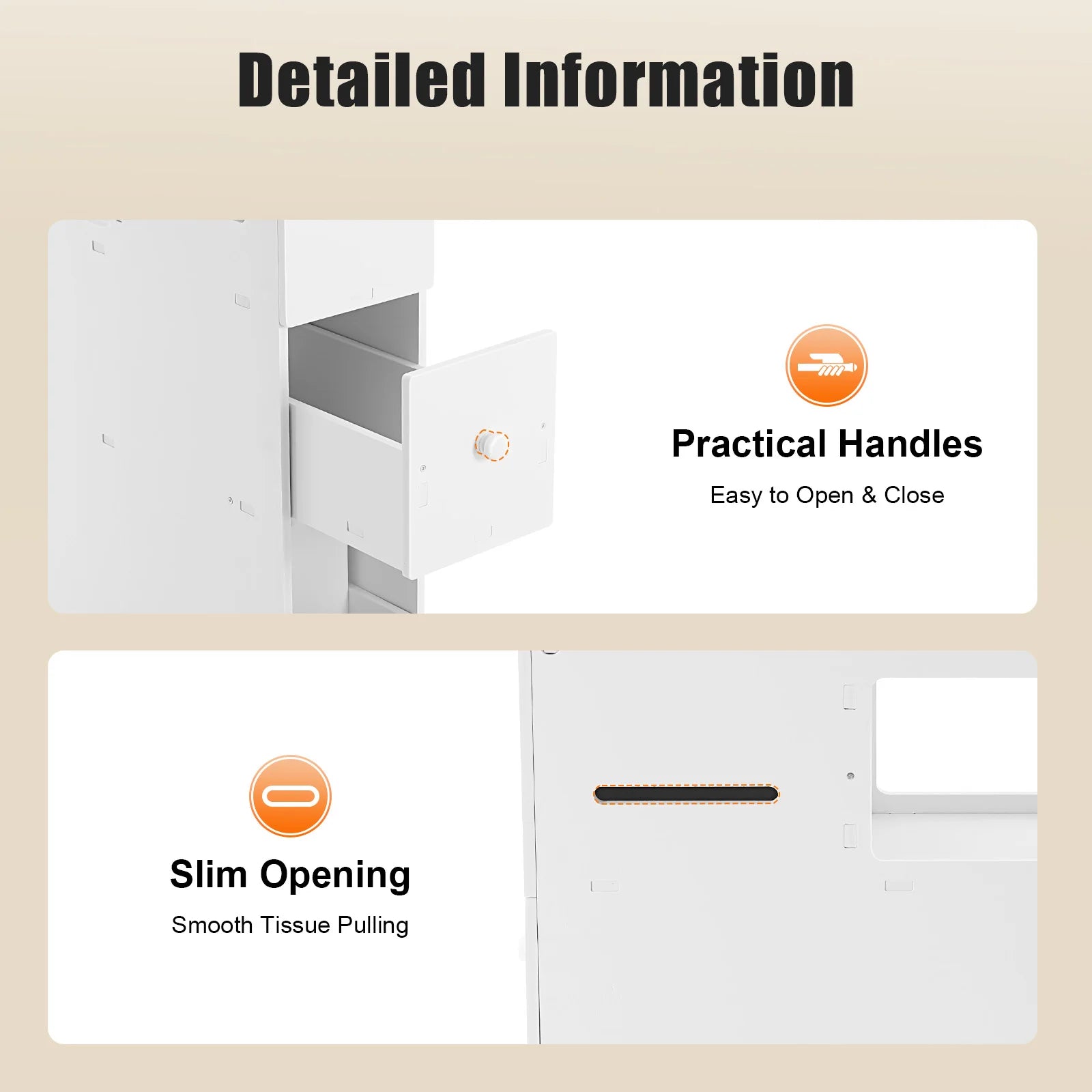 Narrow bathroom storage cabinet with practical handles and slim opening for easy access and organization