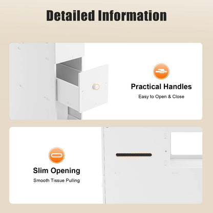 Narrow bathroom storage cabinet with practical handles and slim opening for easy access and organization