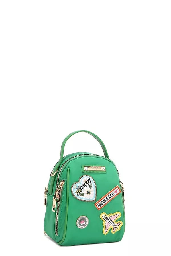 Nicole Lee color patch bag in green with playful patches for a fun, stylish look.