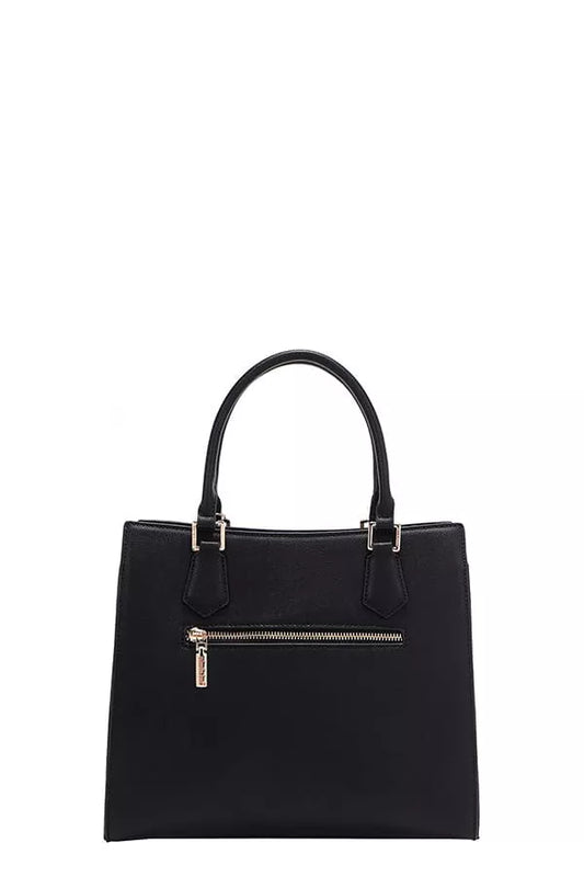 Nicole Lee structured tote bag in black with a front zipper pocket and dual top handles