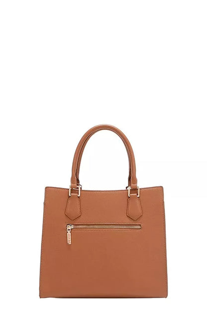 Nicole Lee structured tote bag in tan with front zip pocket and sturdy handles for stylish storage